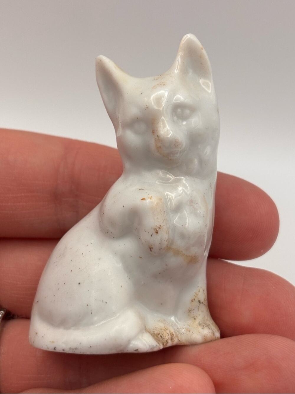 Vintage White Porcelain Cat Figurine Collectibles Small Trinkets or Knick-Knacks